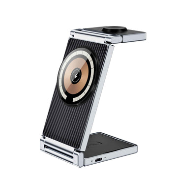 Ronix® ES8 3-in-1 Foldable MagSafe Charging Station — 3D Glass & Zinc Alloy