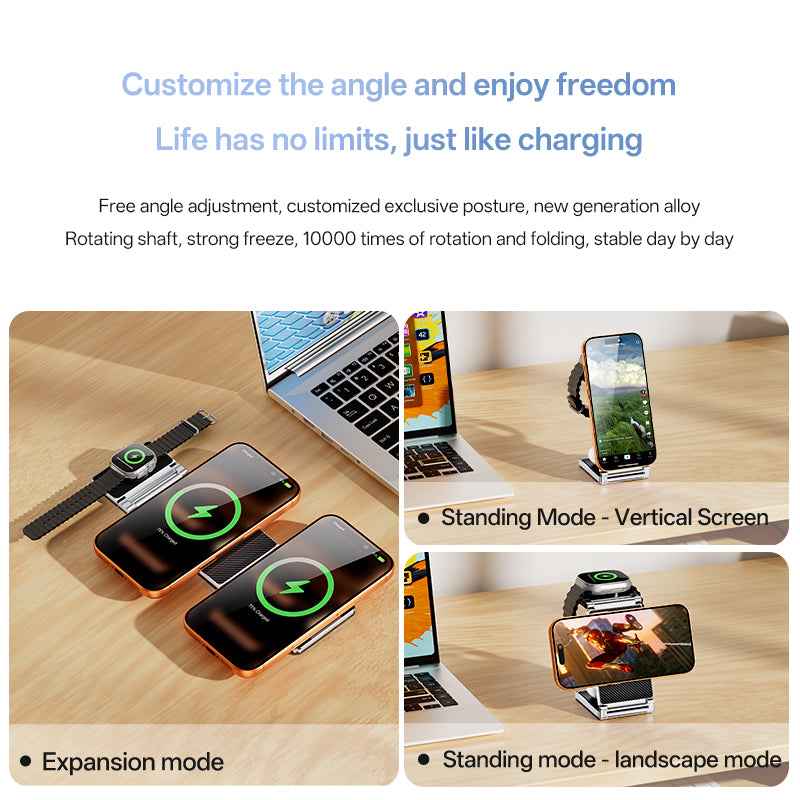 Ronix® ES8 3-in-1 Foldable MagSafe Charging Station — 3D Glass & Zinc Alloy