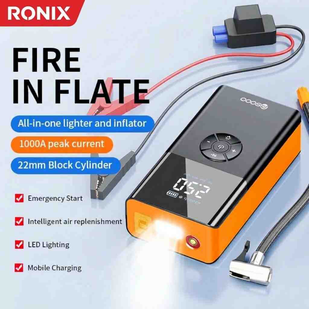Ronix® PS-211 4-in-1 Jump Starter & Tire Inflator Battery Booster & Air Compressor, Preset Auto-Stop, Power Bank with LED Flashlight